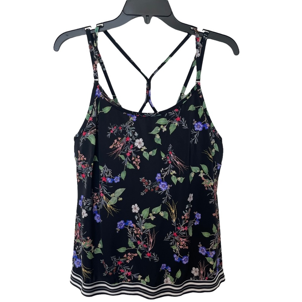Athleta Black Floral Swim Tankini Top 38D/DD 405805